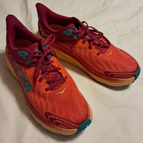MENS HOKA CHALLENGER HTR 7 RUNNING SHOES FLAME / CHERRIES JUBILEE 11 D - Picture 3 of 10